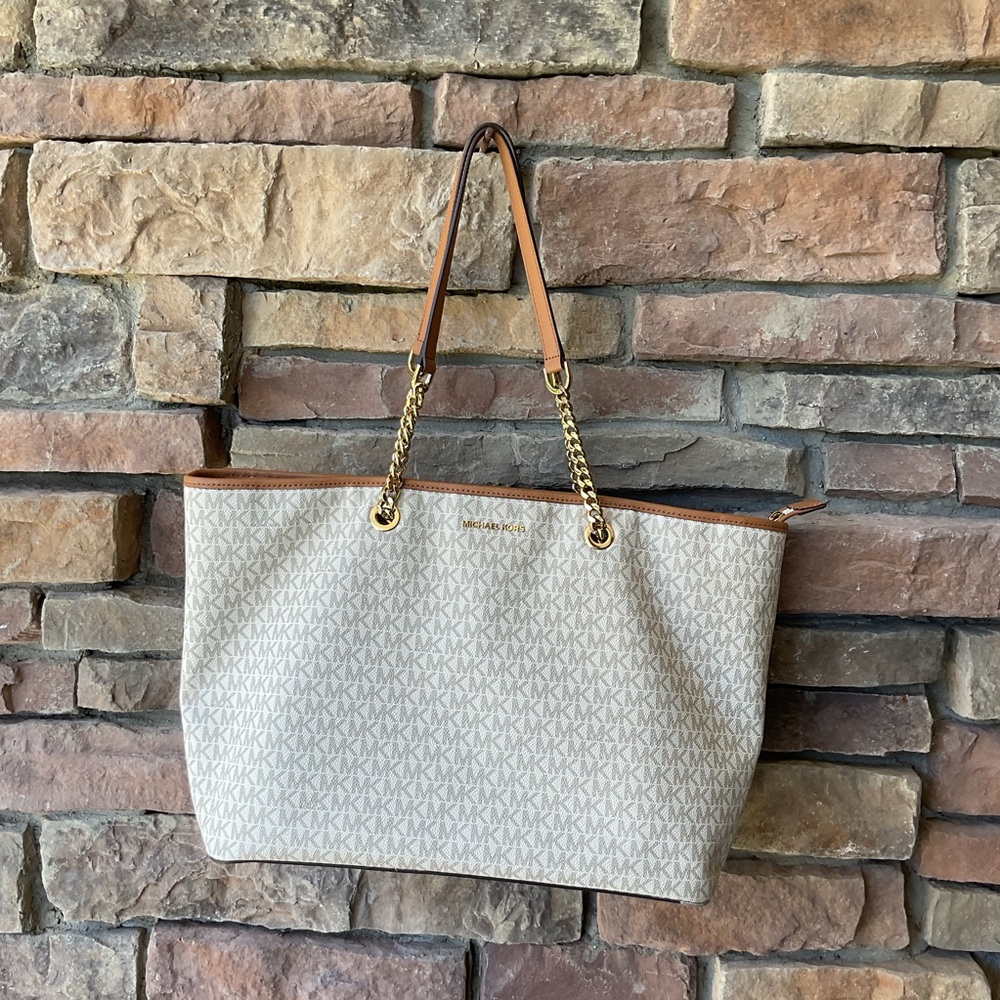 Michael Kors Cream and Tan Signature Tote